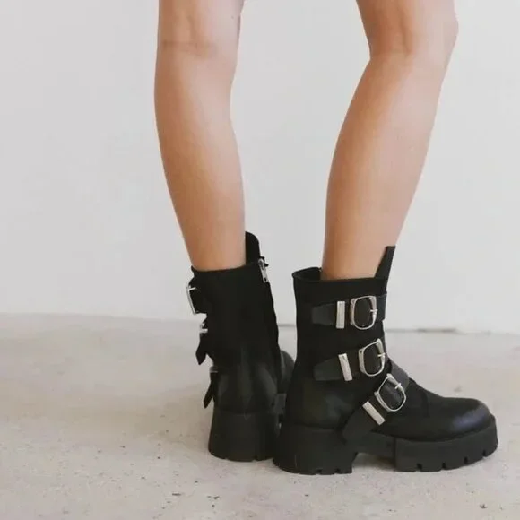 Steve Madden Moto Boots ROLAND BLACK LEATHER Size 10 - Picture 2 of 11